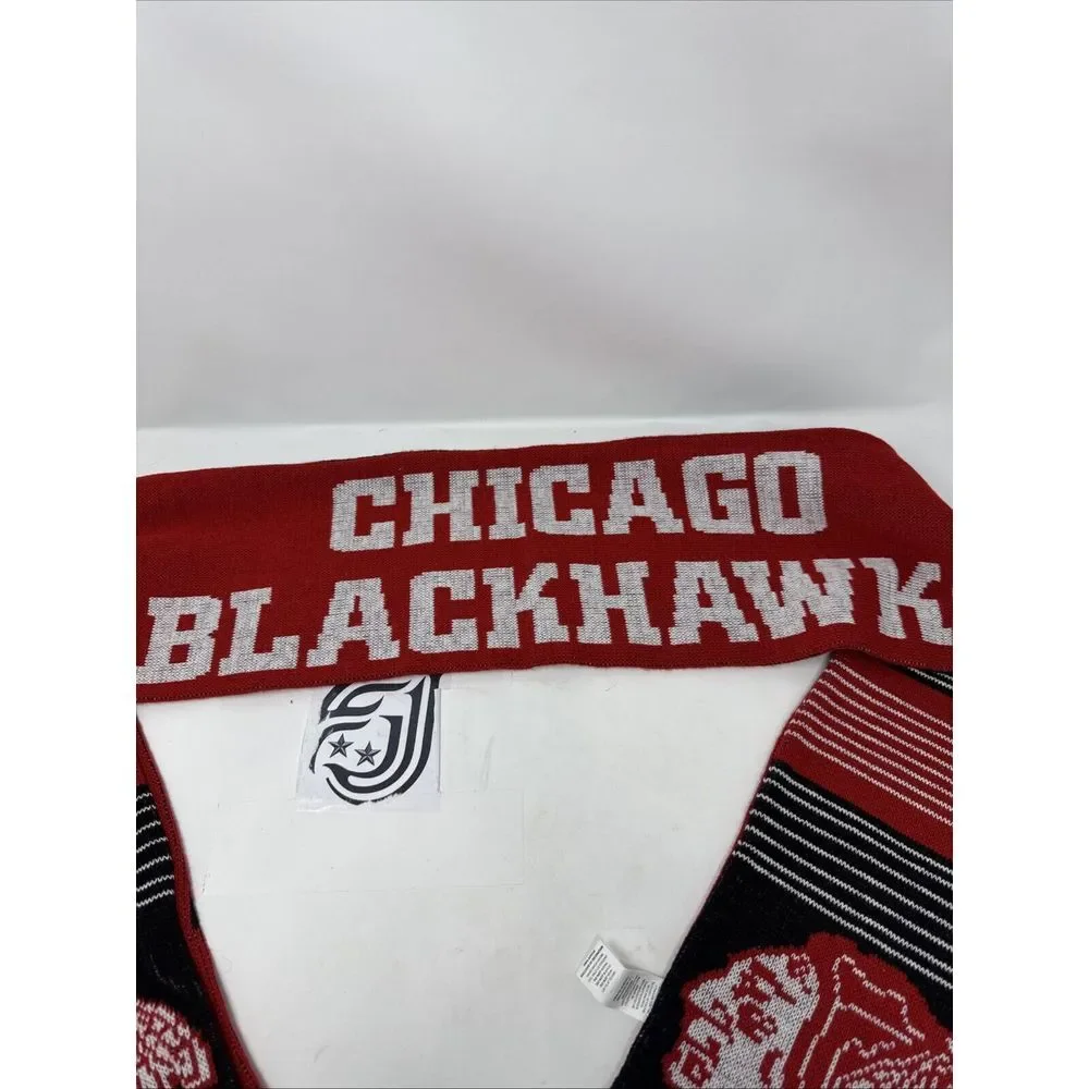 Forever‎ Collectibles Chicago Blackhawks Scarf Black Red Reversible Fringe